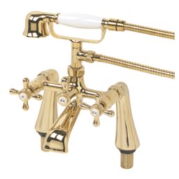 Swirl Traditional Gold 286.5mm Deck Mounted Dual Control Manual Shower Mixer Tap