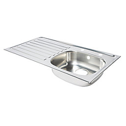 1 Bowl Stainless Steel Kitchen Sink & RH Drainer  940mm x 490mm