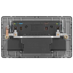 Arlec  13A 2-Gang SP Switched Socket + 4A 15W 2-Outlet Type A USB Charger Stainless Steel with Grey Inserts