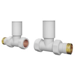 ETAL Rise 15mm x 1/2" White Straight Designer Manual Radiator Valve Head & Body  2 Pack