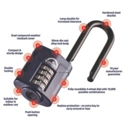 Squire  Water-Resistant Long Shackle Combination  Padlock Blue 50mm