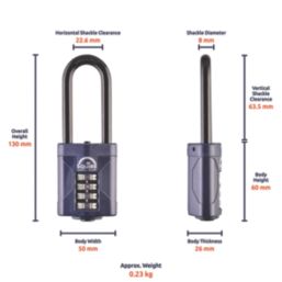 Squire  Water-Resistant Long Shackle Combination  Padlock Blue 50mm