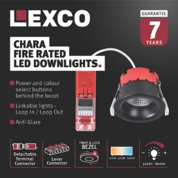 Lexco Chara Fixed  Fire Rated LED Downlight Black 11W 500-800lm