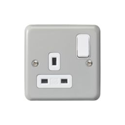 MK Contoura 13A 1-Gang DP Switched Plug Socket Grey  with White Inserts