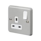 MK Contoura 13A 1-Gang DP Switched Plug Socket Grey  with White Inserts