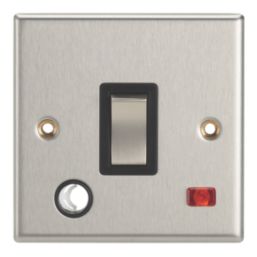 Contactum iConic 20A 1-Gang DP Control Switch & Flex Outlet Brushed Steel with Neon with Black Inserts