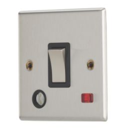Contactum iConic 20A 1-Gang DP Control Switch & Flex Outlet Brushed Steel with Neon with Black Inserts