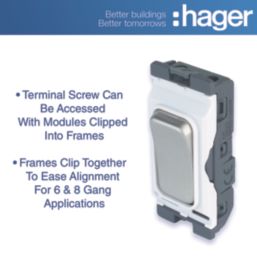 Hager Sollysta WMGS12BSW 20A Grid SP Control Switch Brushed Steel  with White Inserts