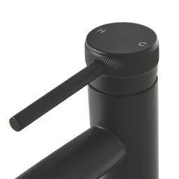 Highlife Bathrooms Dundas Matt Black 165mm Standard Lever Mono Basin Mixer Tap  With Clicker Waste