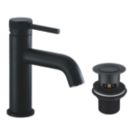 Highlife Bathrooms Dundas Matt Black 165mm Standard Lever Mono Basin Mixer Tap  With Clicker Waste