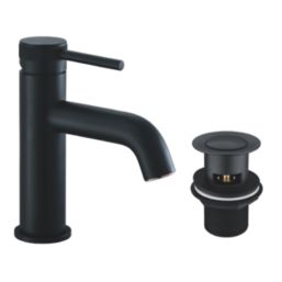 Highlife Bathrooms Dundas Matt Black 165mm Standard Lever Mono Basin Mixer Tap  With Clicker Waste