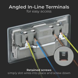 British General  13A 2-Gang SP Switched Metal Clad Passive Type A RCD Socket with White Inserts