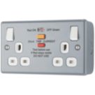 British General  13A 2-Gang SP Switched Metal Clad Passive Type A RCD Socket with White Inserts