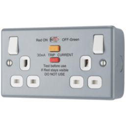 British General  13A 2-Gang SP Switched Metal Clad Passive Type A RCD Socket with White Inserts
