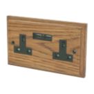 Varilight  13AX 2-Gang Unswitched Socket + 2.1A 10.5W 2-Outlet Type A USB Charger Medium Oak with Black Inserts
