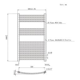 Flomasta 1000mm x 600mm 1760BTU White Curved  Towel Radiator