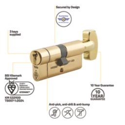 Yale Fire Rated 1 Star 6-Pin Thumbturn Euro Cylinder 35-35 (70mm) Polished Brass