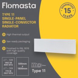 Flomasta 500mm x 1800mm 4991BTU White Type 11 Convector Radiator