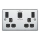 LAP  13A 2-Gang SP Switched Socket + 3A 45W 2-Outlet Type A & C USB Charger Polished Chrome with Black Inserts