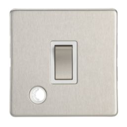 Contactum Lyric 20A 1-Gang DP Control Switch & Flex Outlet Brushed Steel  with White Inserts