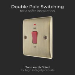 British General Nexus Metal 45A 1-Gang DP Cooker Switch Antique Brass with LED