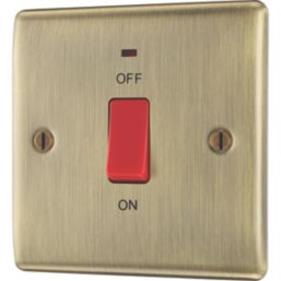 British General Nexus Metal 45A 1-Gang DP Cooker Switch Antique Brass with LED