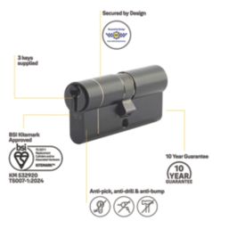 Yale Fire Rated 1 Star 6-Pin Euro Cylinder 45-50 (95mm) Matt Black