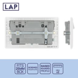 LAP  13A 2-Gang SP Switched Socket + 3.1A 15.5W 2-Outlet Type A USB Charger White