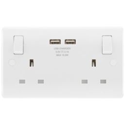 LAP  13A 2-Gang SP Switched Socket + 3.1A 15.5W 2-Outlet Type A USB Charger White