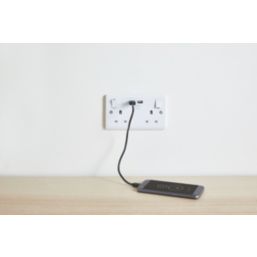 LAP  13A 2-Gang SP Switched Socket + 3.1A 15.5W 2-Outlet Type A USB Charger White