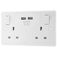 LAP  13A 2-Gang SP Switched Socket + 3.1A 2-Outlet Type A USB Charger White