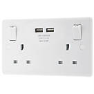 LAP  13A 2-Gang SP Switched Socket + 3.1A 2-Outlet Type A USB Charger White