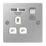 LAP  13A 1-Gang SP Switched Socket + 2.1A 10.5W 2-Outlet Type A USB Charger Brushed Stainless Steel with White Inserts
