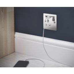 LAP  13A 1-Gang SP Switched Socket + 2.1A 10.5W 2-Outlet Type A USB Charger Brushed Stainless Steel with White Inserts