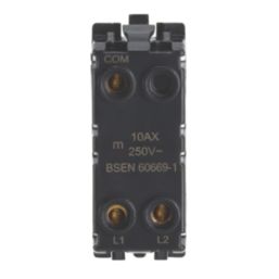 Contactum Decorative 10AX 2-Way Grid Retractive Switch Module 'Press' Off Centre Brushed Steel with White Inserts