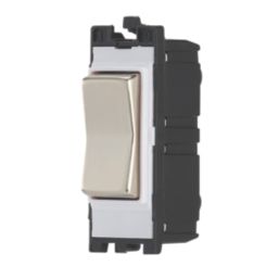 Contactum Decorative 10AX 2-Way Grid Retractive Switch Module 'Press' Off Centre Brushed Steel with White Inserts