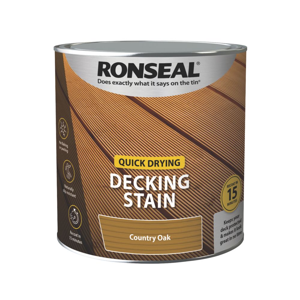 Ronseal Quick Drying 2.5Ltr Country Oak Anti Slip Decking Stain Screwfix