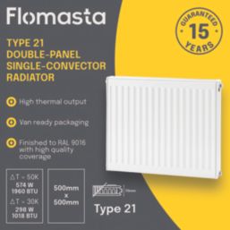 Flomasta 500mm x 500mm 1960BTU White Type 21 Convector Radiator