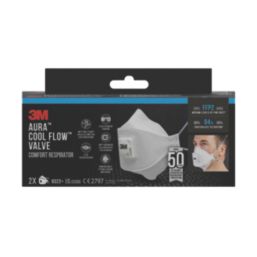 3M 9322+ Aura Cool Flow Comfort Disposable Valved Masks P2 2 Pack