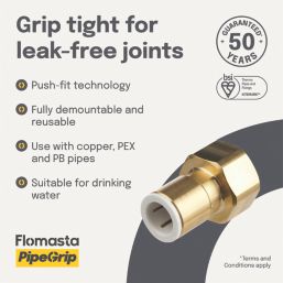 Flomasta  Brass Push-Fit Adapting Female Coupler Pipe Fitting Adaptor 15mm x 3/4"