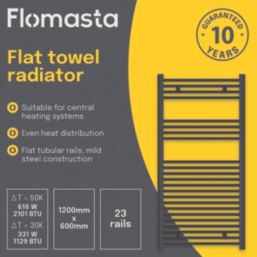 Flomasta 1200mm x 600mm 2101BTU Black Flat  Towel Radiator