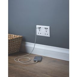 LAP  13A 2-Gang Unswitched Socket + 4.2A 10.5W 4-Outlet Type A USB Charger White