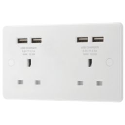 LAP  13A 2-Gang Unswitched Socket + 4.2A 10.5W 4-Outlet Type A USB Charger White