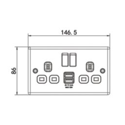 LAP  13A 2-Gang SP Switched Socket + 2.4A 12W 2-Outlet Type A USB Charger Polished Chrome with White Inserts