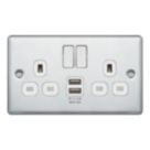 LAP  13A 2-Gang SP Switched Socket + 2.4A 12W 2-Outlet Type A USB Charger Polished Chrome with White Inserts