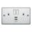 LAP  13A 2-Gang SP Switched Socket + 2.4A 12W 2-Outlet Type A USB Charger Polished Chrome with White Inserts