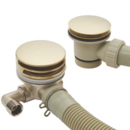 Highlife Bathrooms  Brushed Brass Round Head Bath Overflow Filler Tap  With Clicker Waste