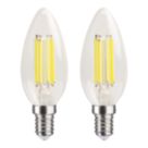 LAP  E14 Candle LED Light Bulb Clear 470lm 2.2W 2 Pack