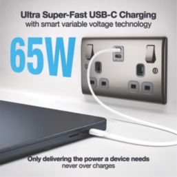 British General Nexus Metal 13A 2-Gang SP Switched Socket + 3.25A 65W 2-Outlet Type C USB Charger Black Nickel with Black Inserts