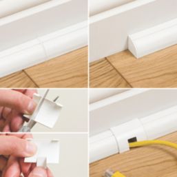 D-Line Plastic White Decorative Trunking Floor Trim Accessories Pack 8 Pcs